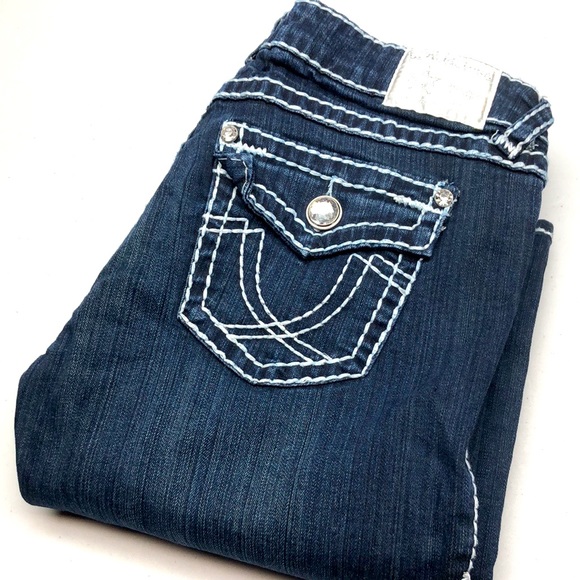 VINTAGE L.A. IDOL PREMIUM DENIM BOOTCUT 31x32" 97% COTTON CRYSTAL STUDS 💎
